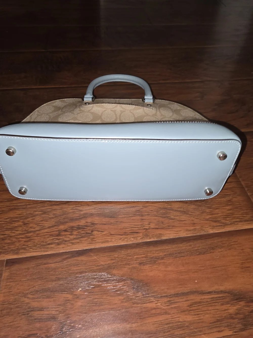 Coach Signature Dome Satchel in Light Blue and Beige